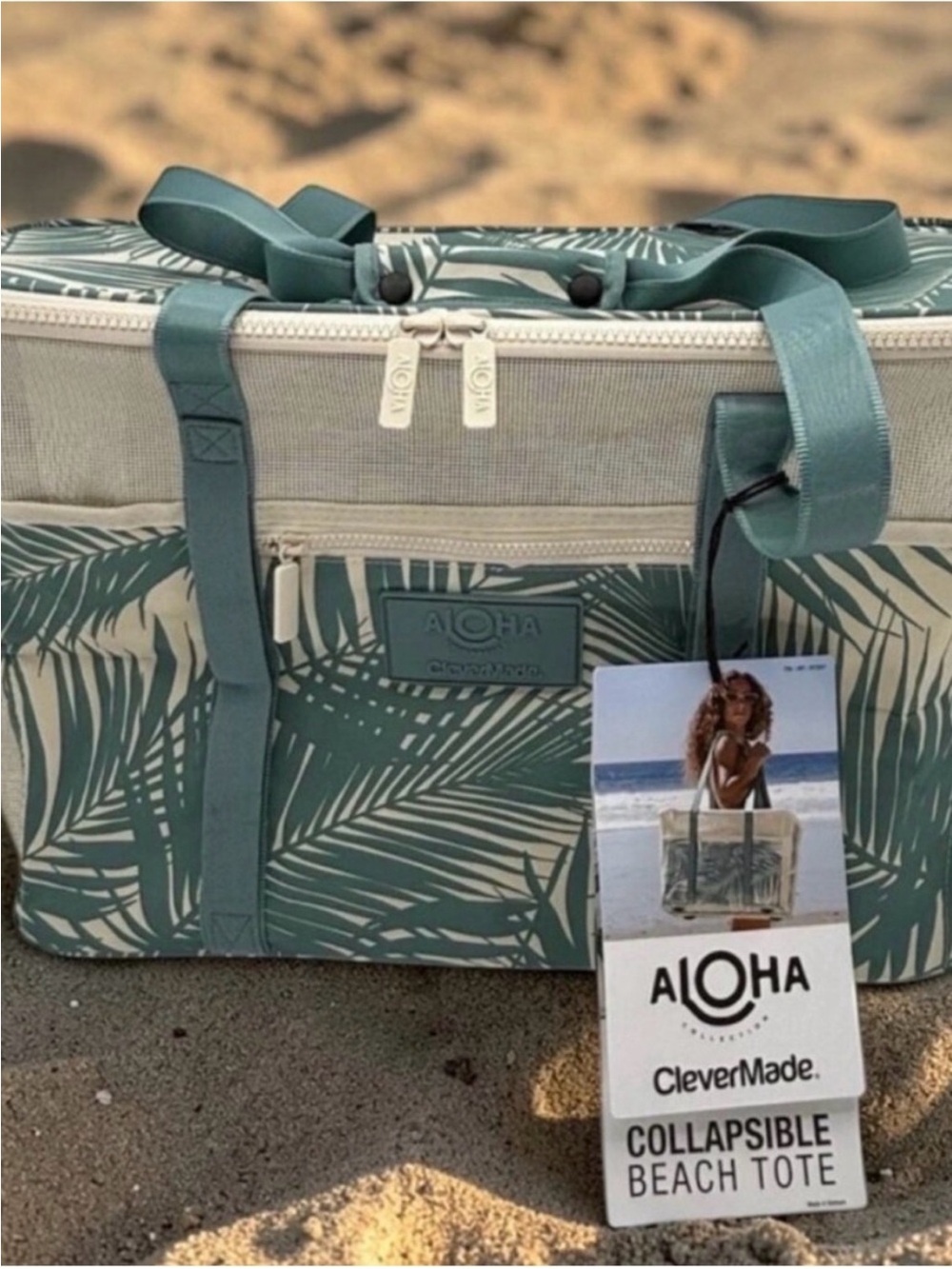 Aloha Collection, collapsable cream and Turquoise bag - Picture 3 of 4